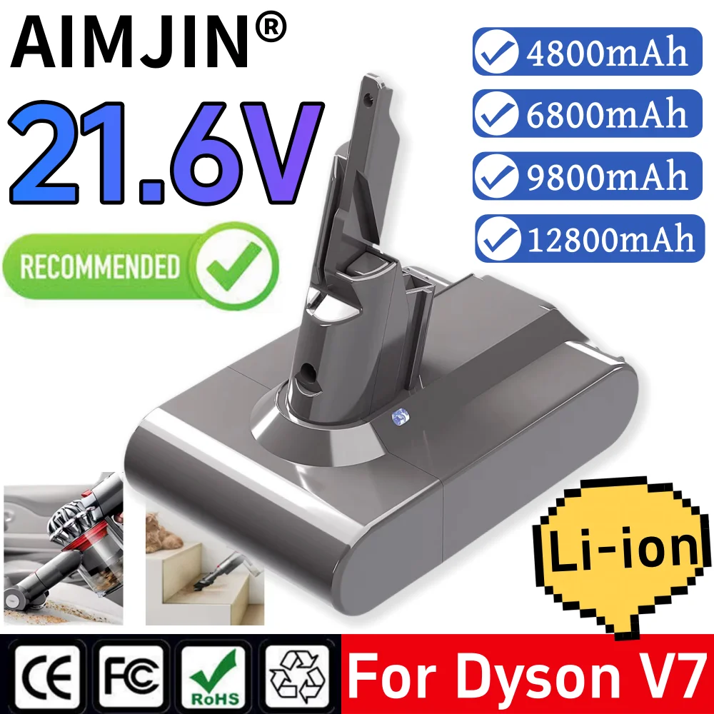 

For Dyson V7 21.6V 4800/6800/9800/12800mAh Rechargeable Battery Replacement Battery For Dyson V7/SV11 Vacuum Cleaner Tool Batter