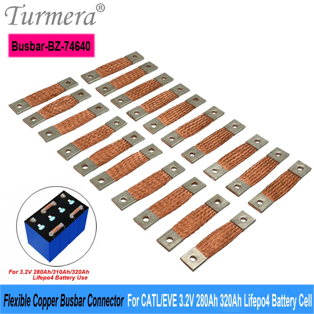 

Turmera 12V 24V 48V Copper Busbar Connector 74mm 4mm Thickness 300A Current for 3.2V 280Ah 320Ah 360Ah Lifepo4 Battery DIY Use