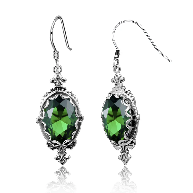 

925 Sterling Silver Earrings For Women Green Emerald Earrings Gemstone Oval Antique Wedding Engagement Fashion Jewelry