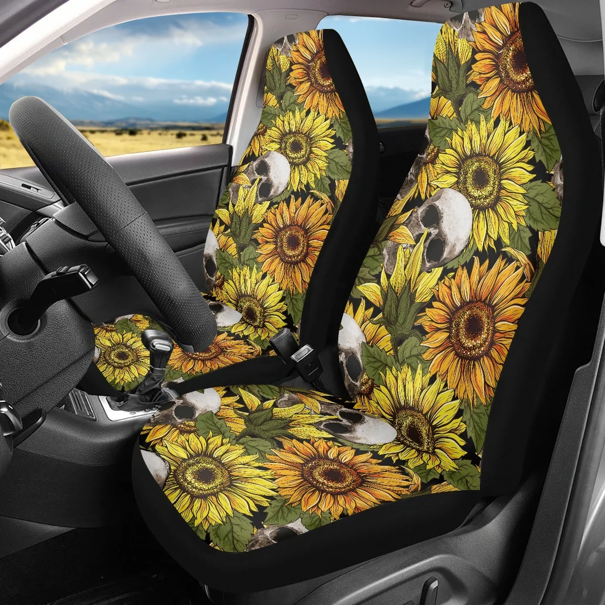 

Vehicle Seat Covers New Fashion Skull Sunflower Art Design Pattern Universal Car Accessories Car Seat Cushion Style Comfortable
