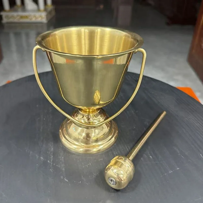 Holy Water Tank Aspersory Set Spiritual Blessing Holy Water Pot Brass Gilded Baptisms For Church Supplies