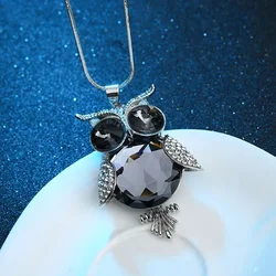 Women Lovely Owl Pendant Rhinestone Long Sweater Box Chain Necklace Jewelry Choker Feather Pendants Necklaces For Women