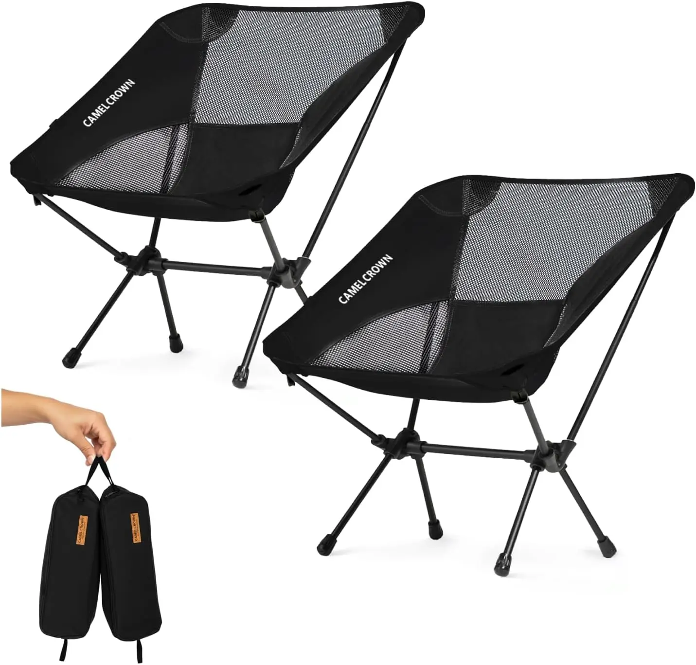 

Lightweight Compact Folding Camping Chair with Mesh for Outdoor Travel, Beach, Picnic, Hiking - Black 2 Pack