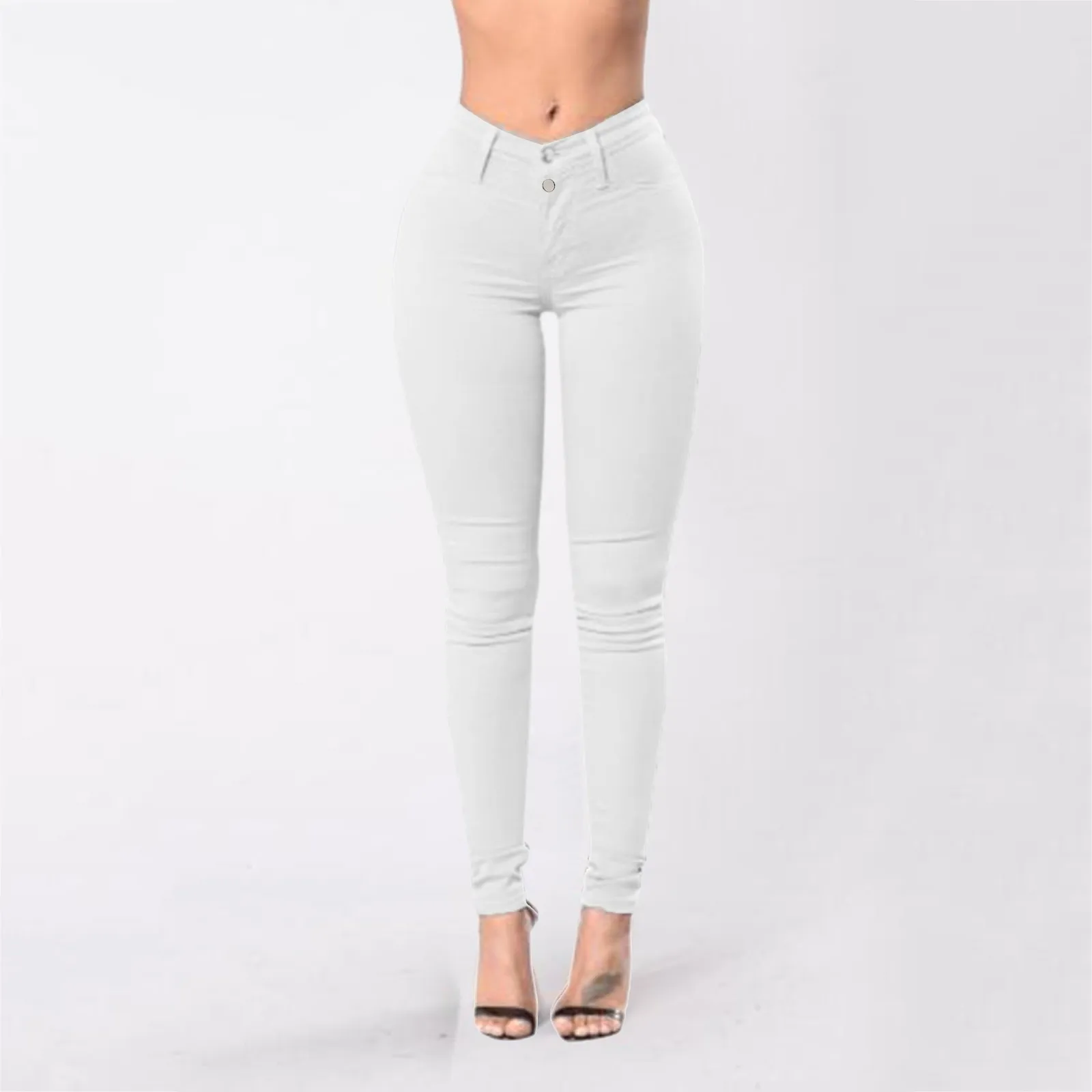 Women's retro straight tube loose fitting jeans slim and high stretch jeans tight and high waisted wide leg pants