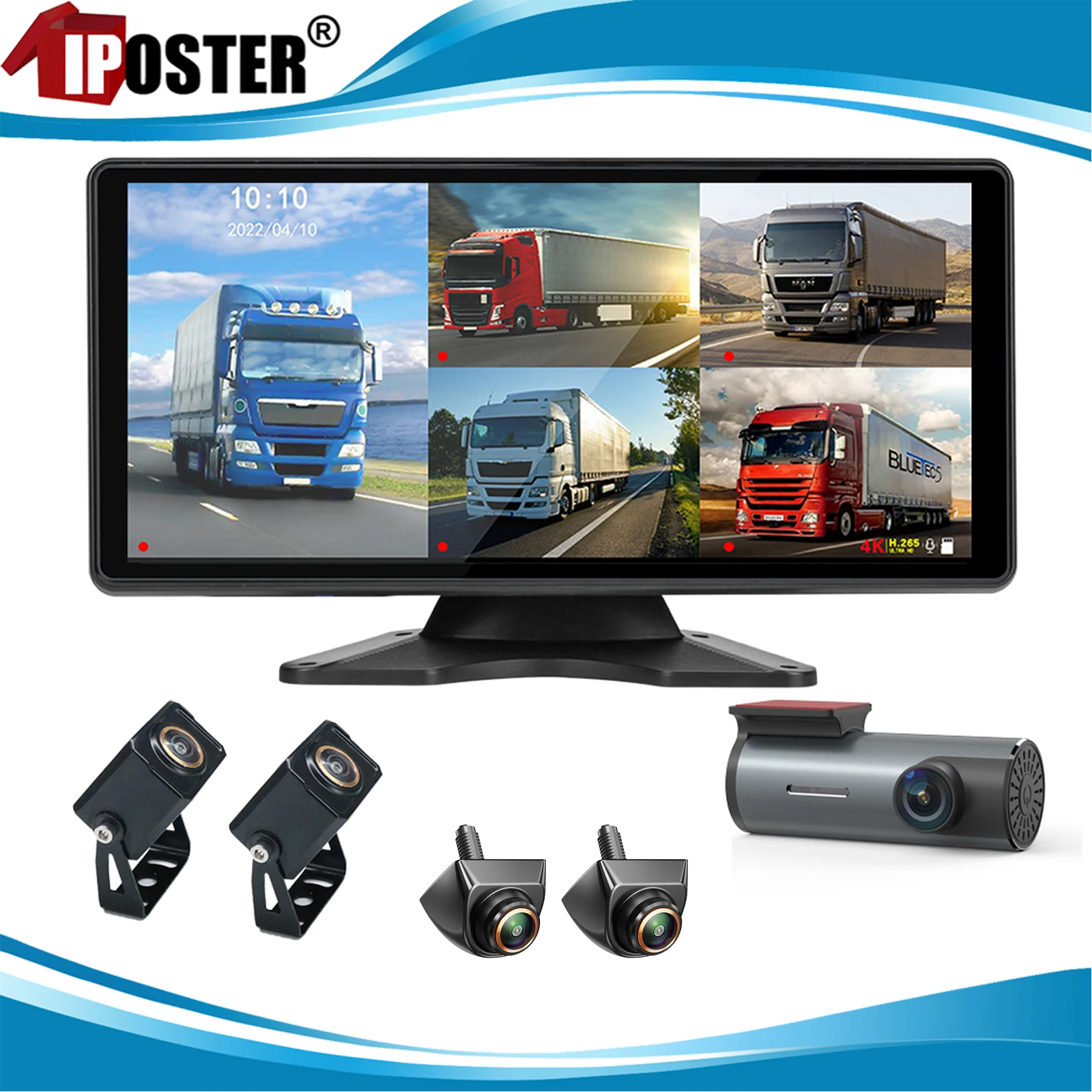 iPoster 10,36-дюймовый сенсорный экран 5-канальный монитор DVR с разделенным экраном USB Mp5 360 View AHD 1080P Боковые резервные камеры заднего вида для грузовика