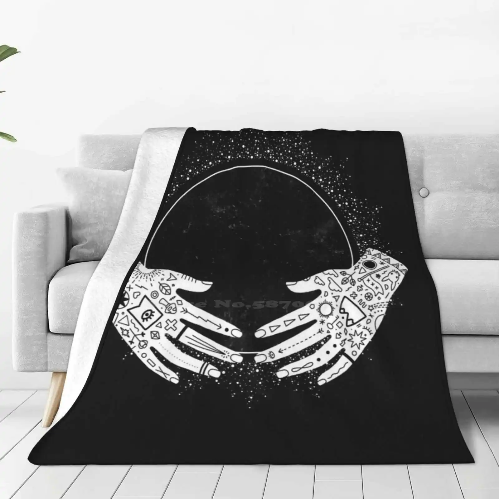 New Moon Latest Super Soft Warm Light Thin Blanket Moon Lunar Phases Witchcraft Magic Crystal Ball Space Tattoos