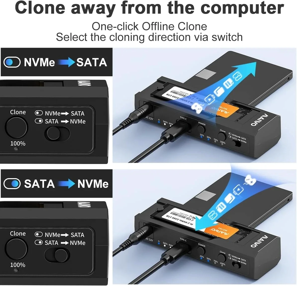 MAIWO M2 SSD Enclosure Office Clone Type C 10Gbps M.2 NVME SSD Case 2.5/3.5 Inch External Storage HDD Case Adapter for PC Laptop view 5