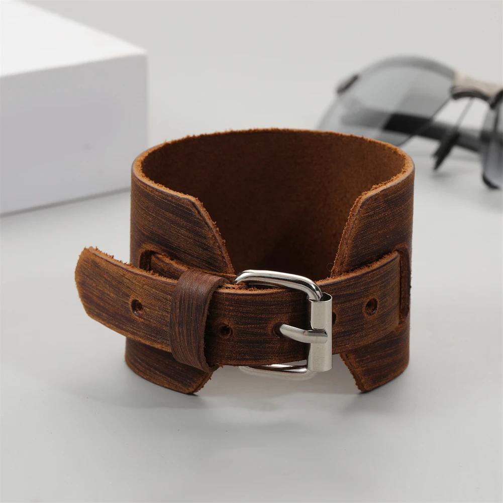 2024 Trend Jewelry Handmade Weave Genuine Leather Bracelet Men  Cuff Wide Leather Bracelet Pulsera Hombre