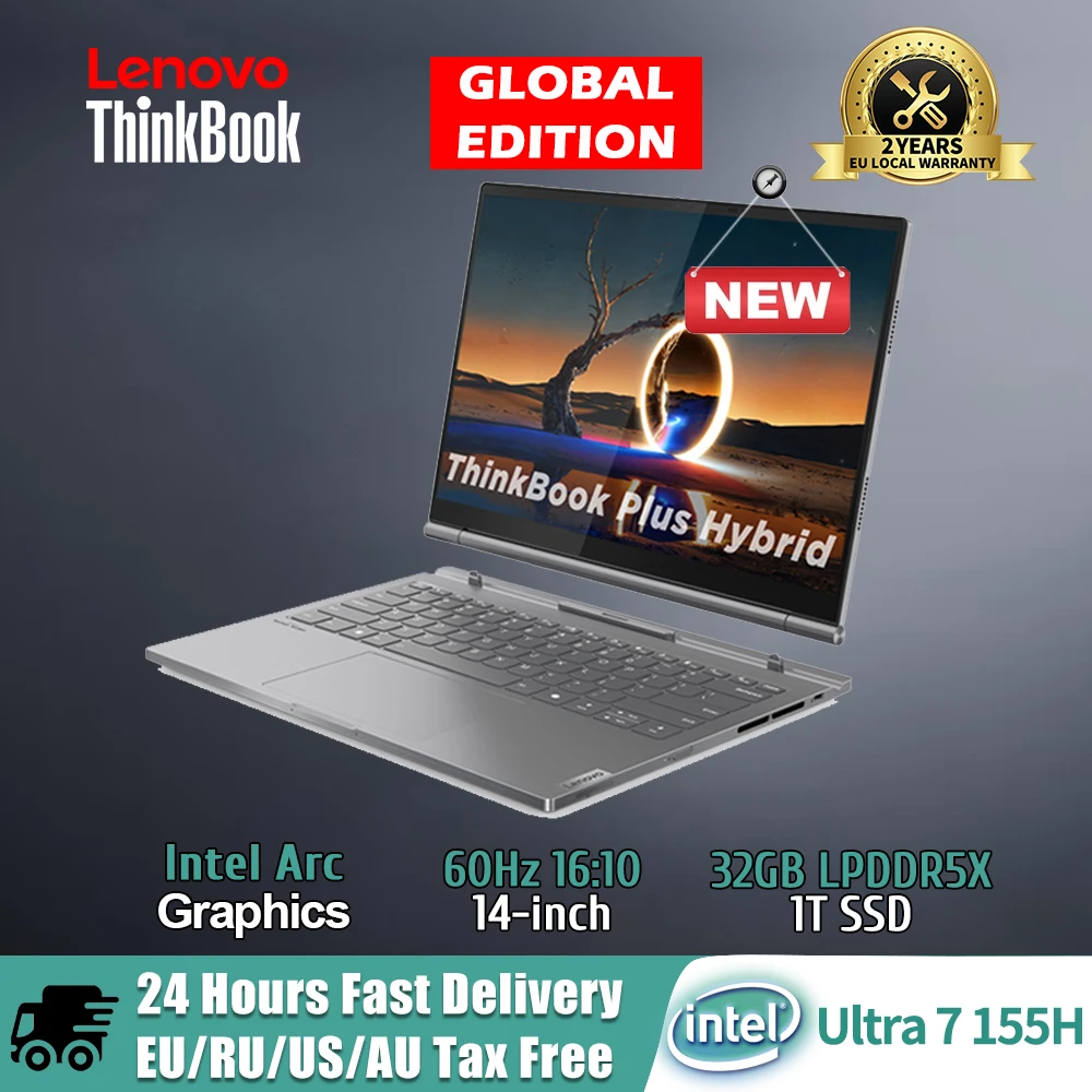 ThinkBook Plus Hybrid Laptop Tablet 2-in-1 Ultra 7 155H  32GB LPDDR5x 1T SSD Intel Arc Graphics 14-inch 2.8K Touch Screen/Stylus