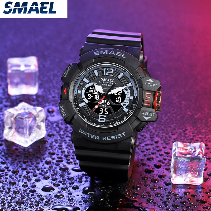 SMAEL Vintage Sport Watch Men Waterproof Military Watches Lage Face Multi-function New Fashion Ourdoor Digital Wristwaches 8065