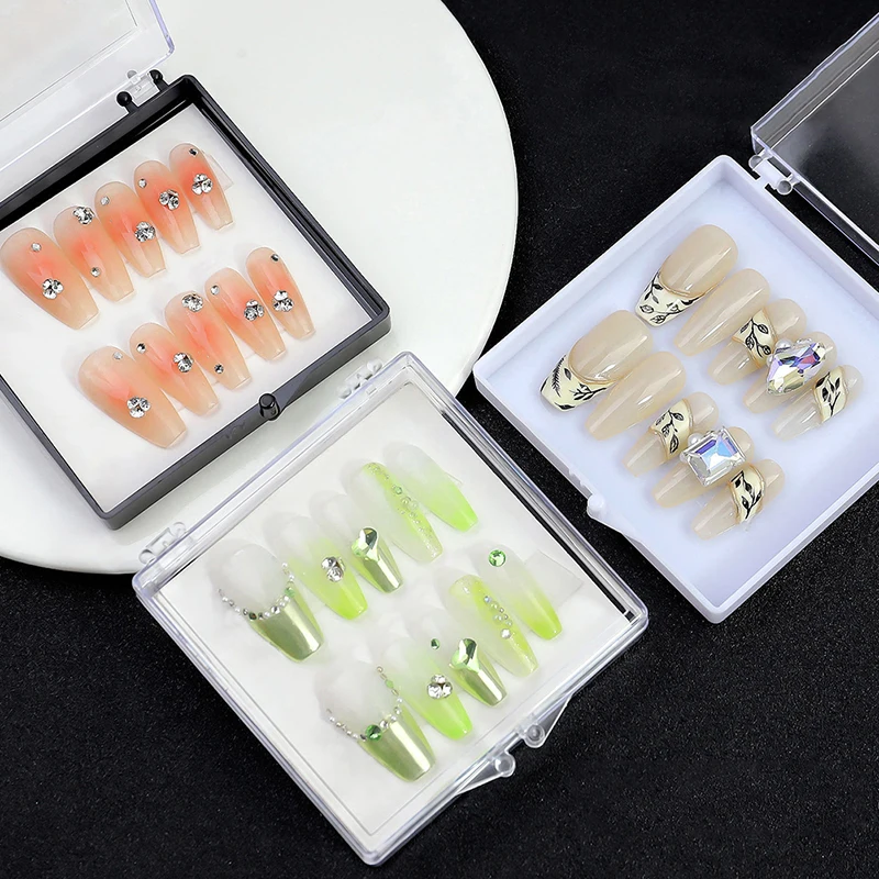 1PC Nail Art Organizer Thicken Texture Good Sealing Finished Fake Nail Packing Box Display Stand Gift Jewelry Storage Box