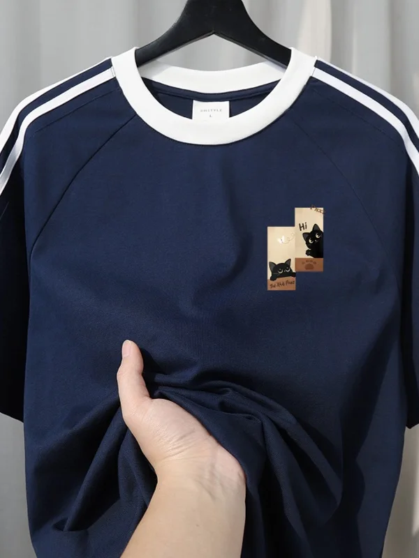 

Футболка из чистого хлопка с коротким рукавом и вставкой на плече, молодежный модный летний повседневный топ с круглым вырезом, хлопковые футболки