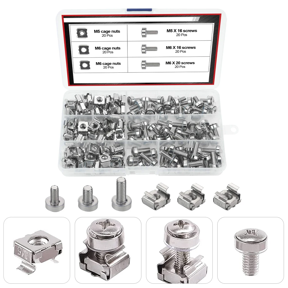 

Screw Set Nuts Rack Mount Screws Carbon Steel Nickel Plated Anti Mounting Cage Nuts Rust Server Cabinet Mounting Hardware