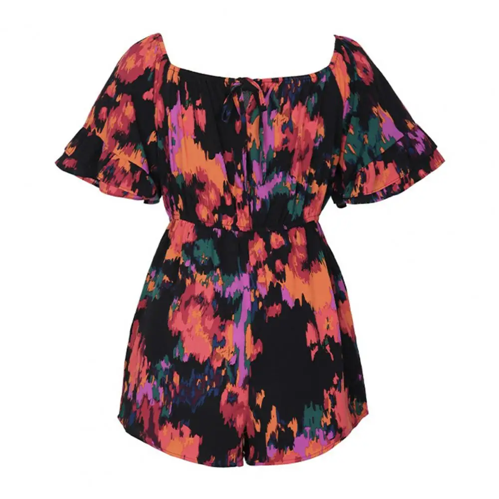 

Women Off-shoulder Jumpsuit Summer Romper Stylish Women's Off Shoulder Ruffle Romper with Drawstring Waist Pockets for Beach