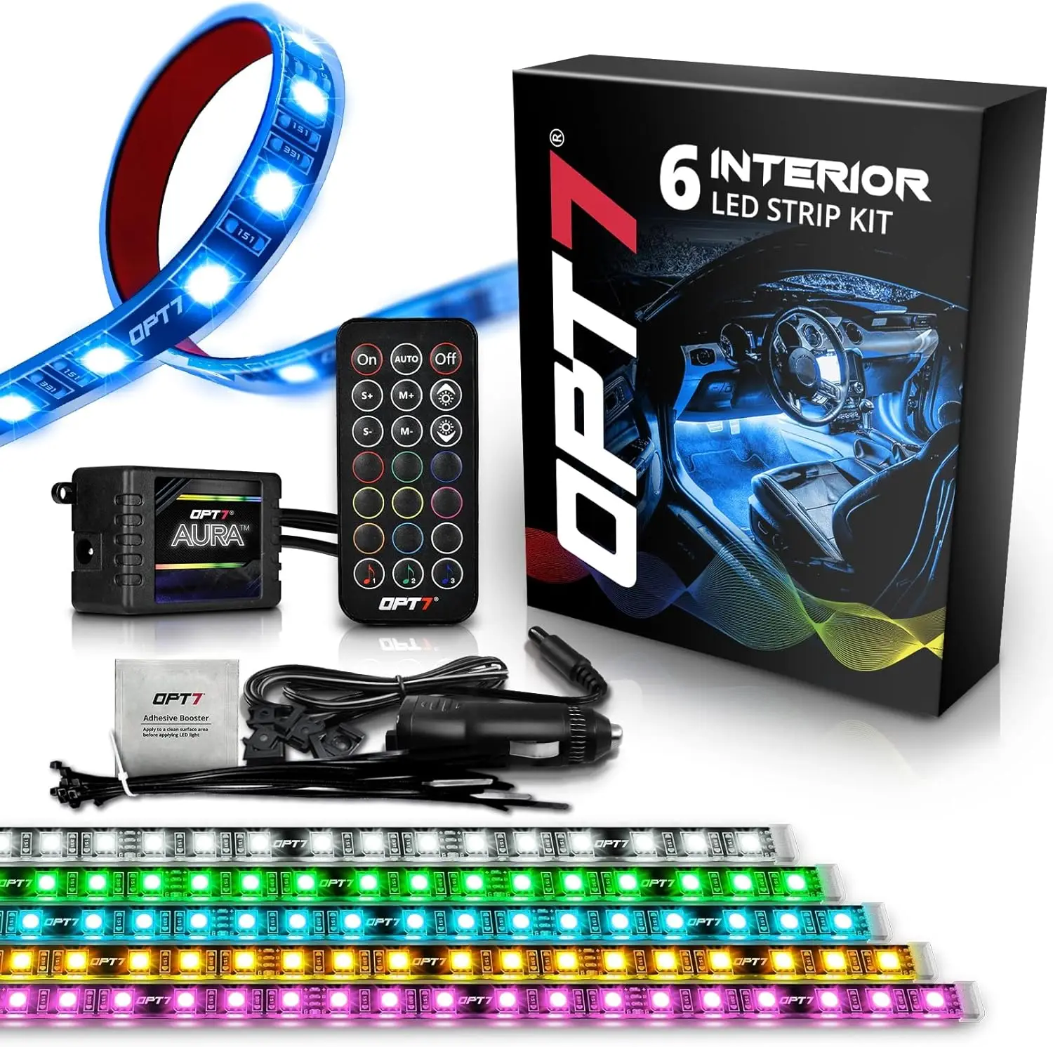 

6-Piece Car Interior LED Light Kit with Remote, Color Change, Music Sync, 12V Adapter for Trucks and SUVs