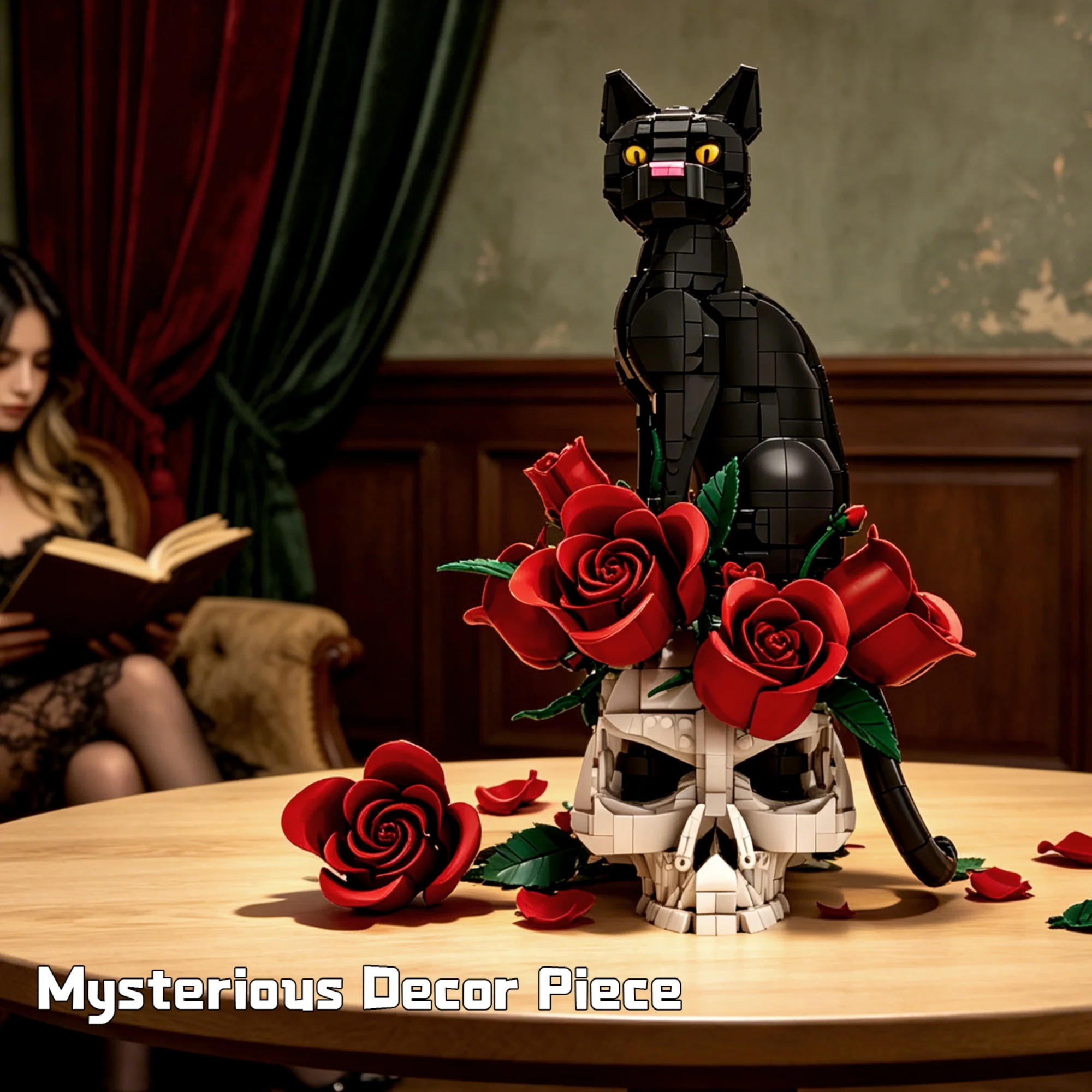 1576pcs Skull Black Cat Building Blocks Creative Animal Model Gothic Home Desk Decor Brick Collectible Display Toy Adults Gifts