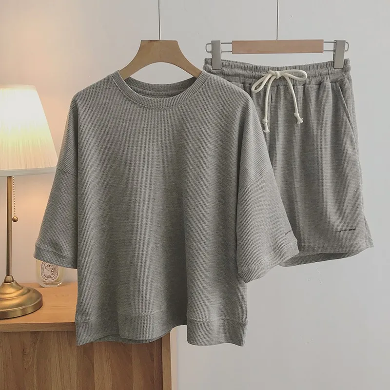 

Women's Casual Sporty Striped Set Loose Fit Short Sleeve Top Wide Leg Shorts Two Piece Set Cotton Polyester Spandex Blend