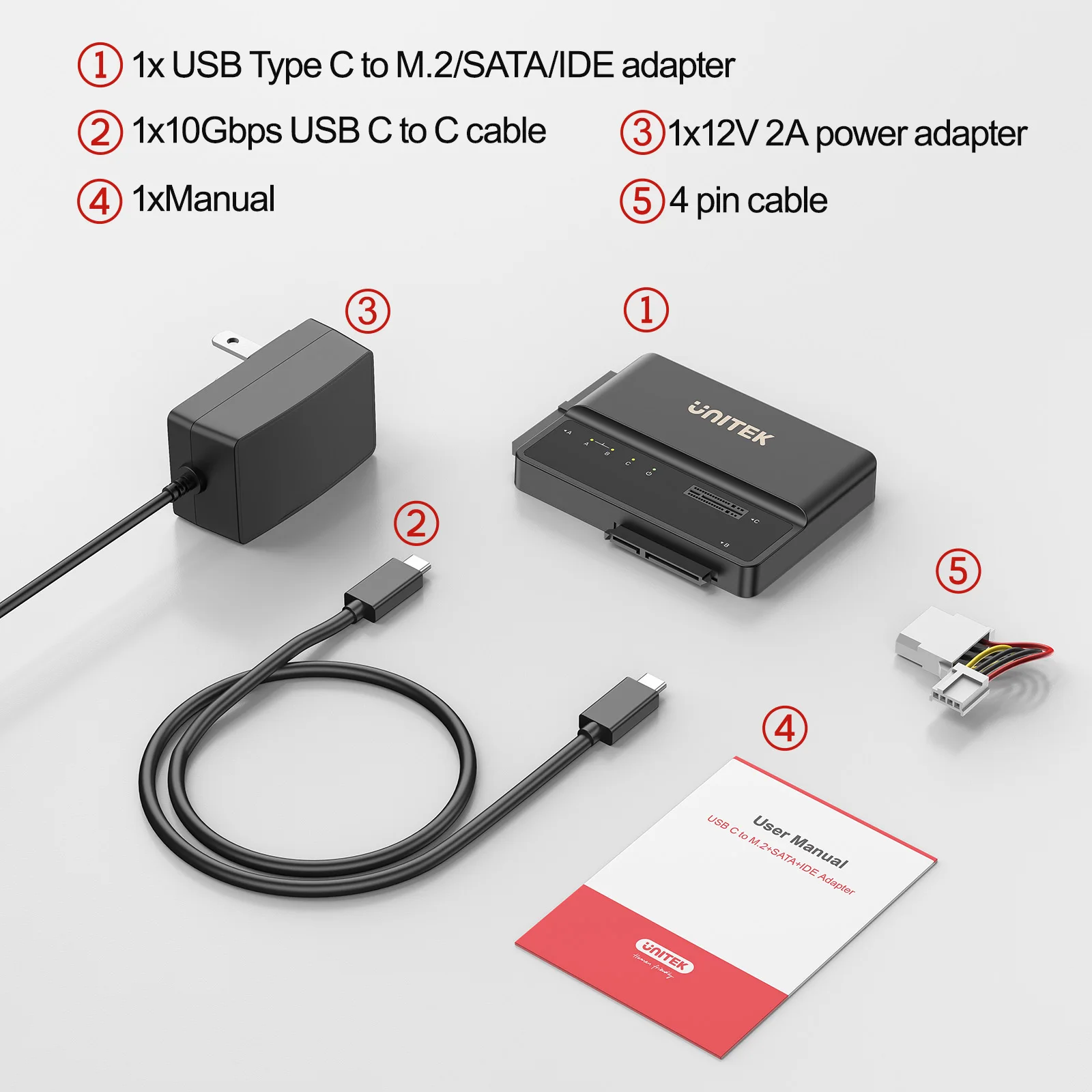 UNITEK USB Type C 10Gbps to SATA IDE Adapter M.2 PCIe NVMe Hard Drive Enclosure Plug&Play Tool-Free Design for Windows Mac Linux