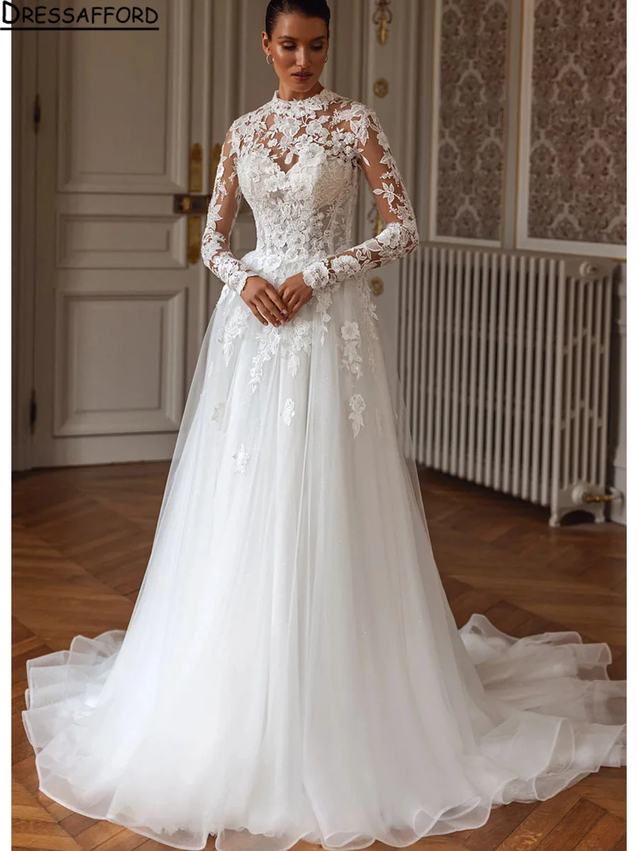 Long sleeve Lace Wedding Dress 2024 Europe New Appliques White Bride Dresses For women