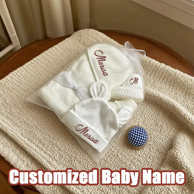 Personalized Baby Gift Set 3pcs Embroidered Name Hooded Towel Newborn Holiday Present Baby Shower Accessory