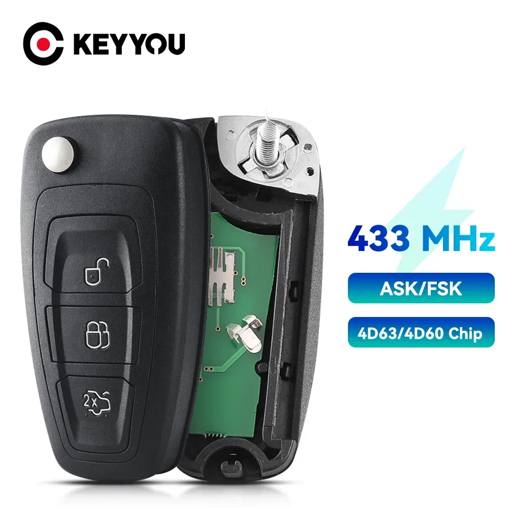 KEYYOU For Ford Focus Transit C-Max S-Max MK3 Mondeo Kuga Fiesta 2011 2012 2015 4D60/4D63 Chip 40/80 Bits 433Mhz Remote Car Key