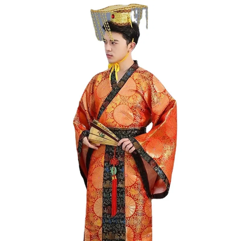 Disfraz Hanfu antiguo para hombre, traje de actuación para adultos, príncipe, dragón, Túnica de la dinastía Han, ropa de Emperor, Cosplay, amarillo