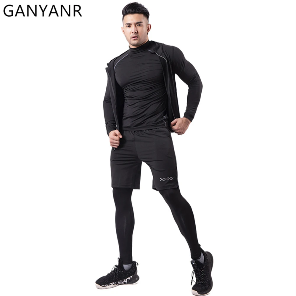 GANYANR Running Man Sports Set Gym Sportswear Sweatsuit Tracksuit Rashguard Football Clothing Jogging Suit Training Wear Fitness
