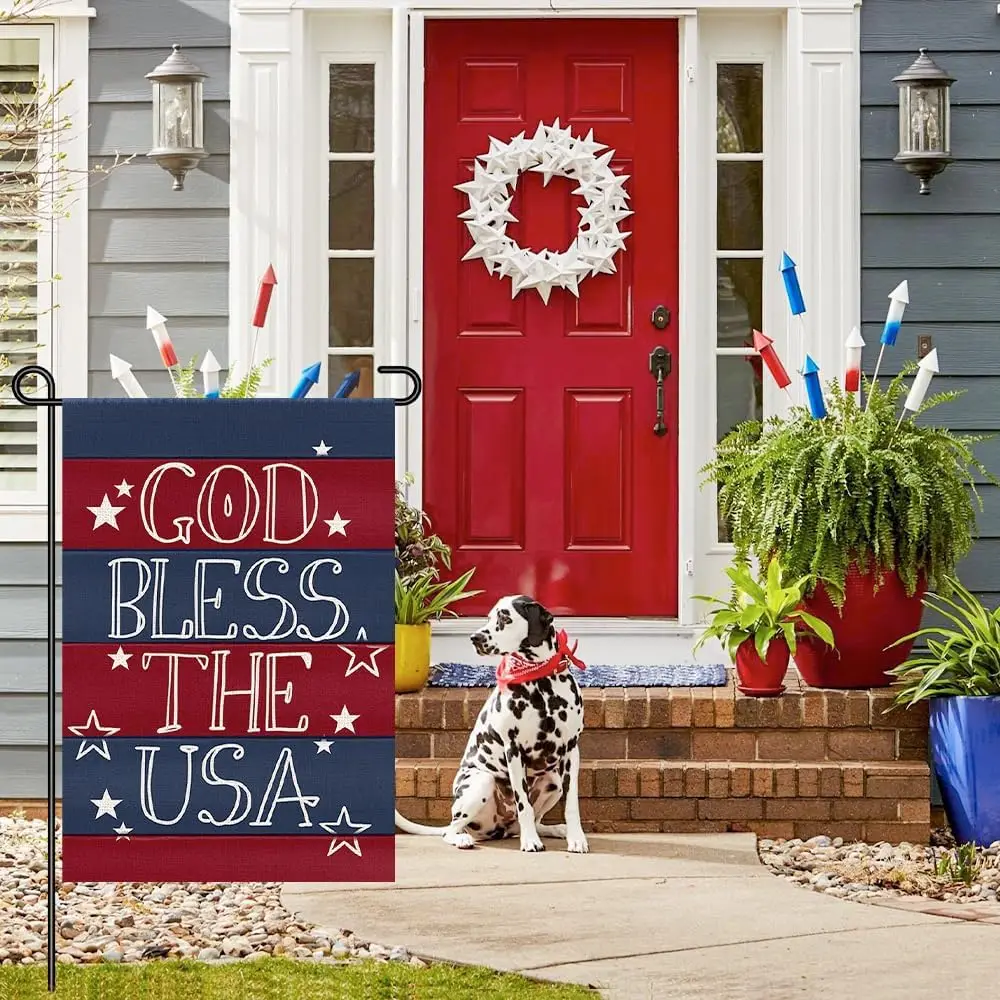 4th of July Patriotic Garden Flags for Outside 12x18 Double Sided, American Stars and Stripes Memorial Day God Bless The USA Sig