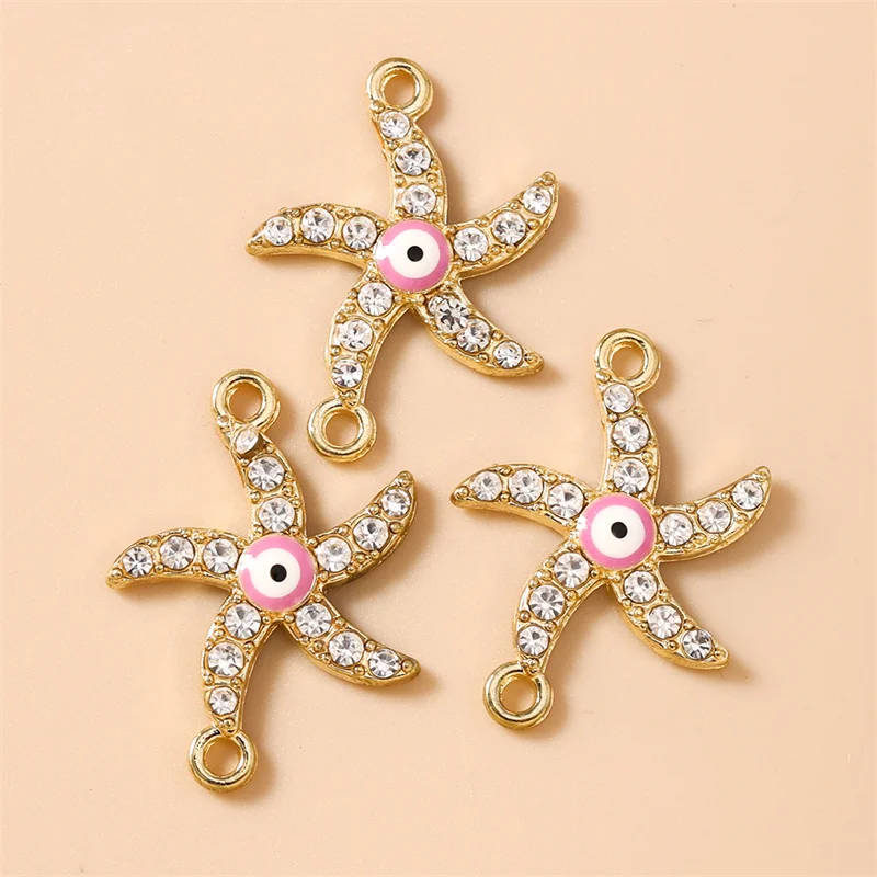 Leslie 10 Stück 21x28mm Strass-Kristall Glücksbringer Anhänger in Form von bösen Augen und Seesternen für die Herstellung von Ohrringen, Halsketten, Armbändern und DIY-Schmuck. – Detail 3