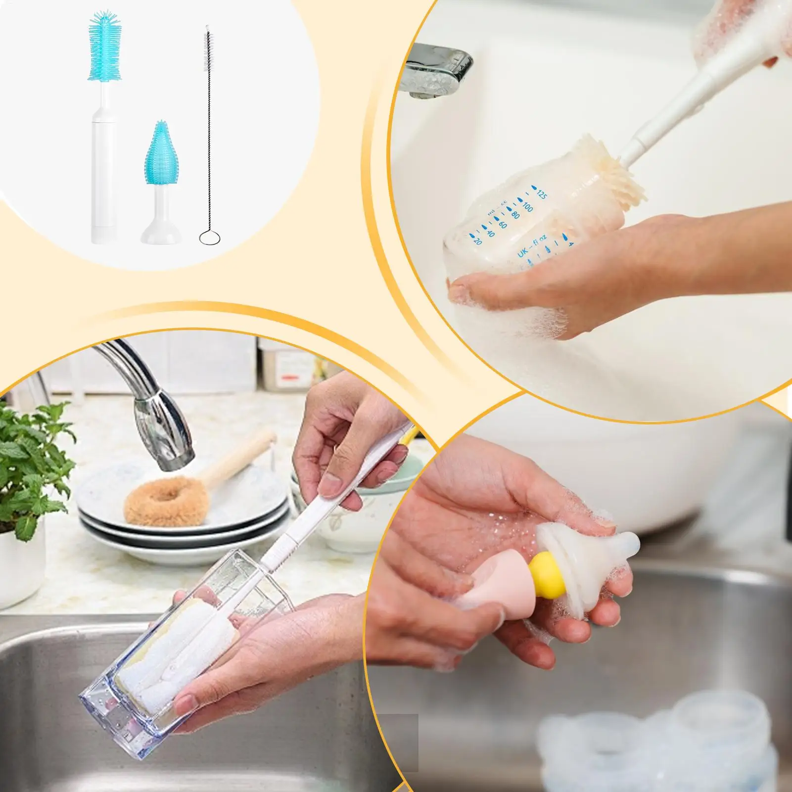 Electric Bottle Brush Cleaner Waterproof Baby Bottle Washer Brush Replaceable Tool Kit Cleaning Supplies for Women Mom Home