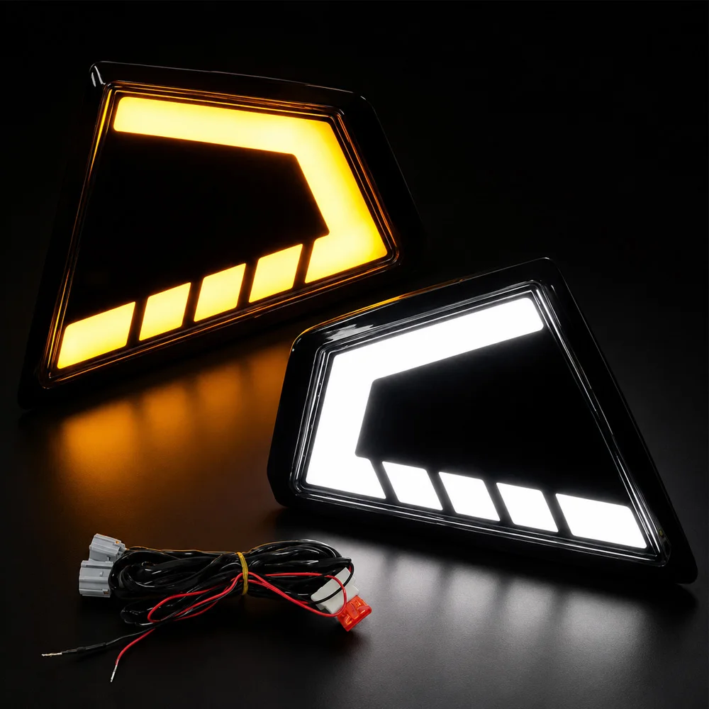 For Toyota Hilux Travo Overland 2026 LED Daytime Running Light with Cable Turn Signal Lamp Dual Color White and Amber Light