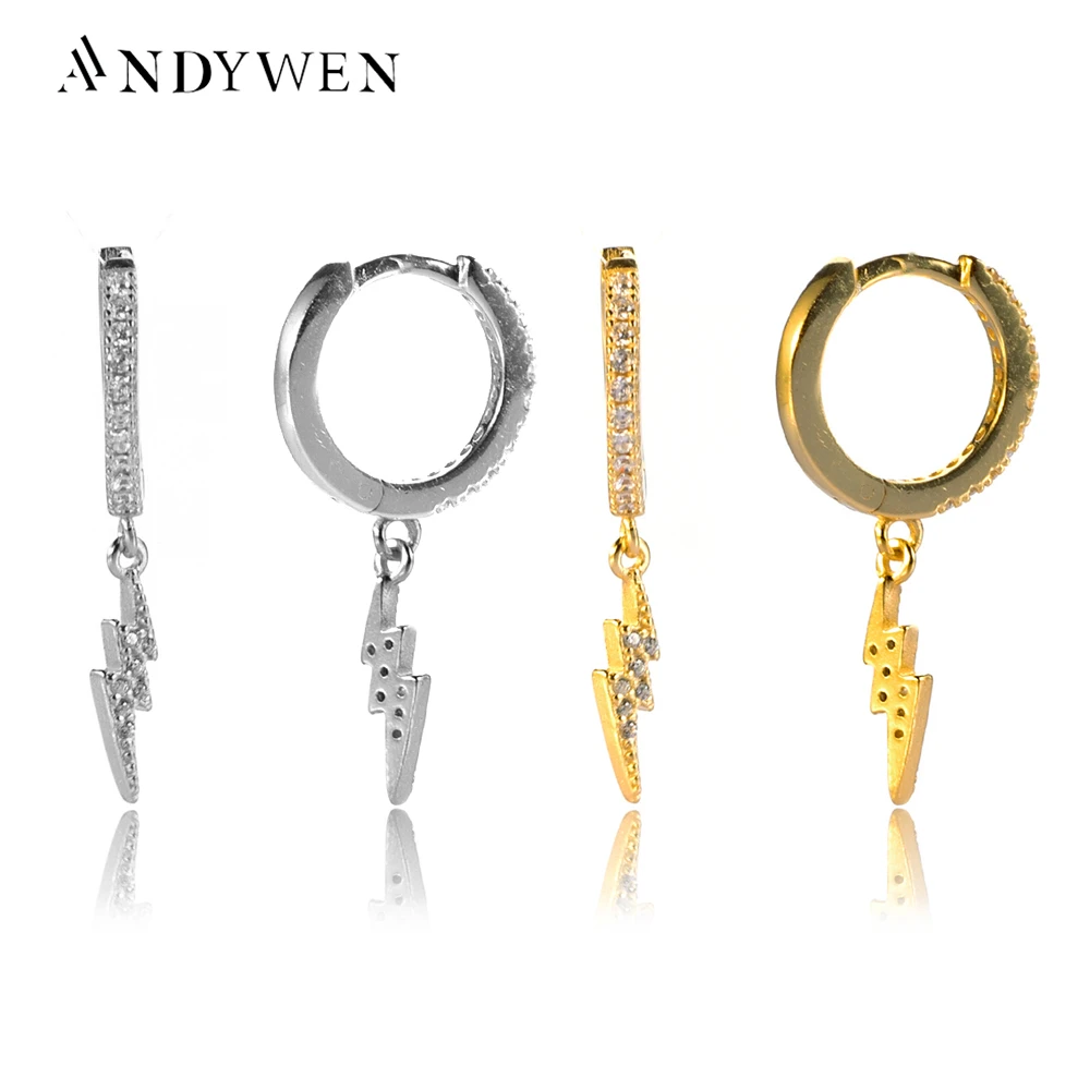 ANDYWEN 925 Sterling Silver Fashion Light Drop Earring Women Rock Punk Luxury Circle Loops Huggies Women Dangle Slim Jewelry