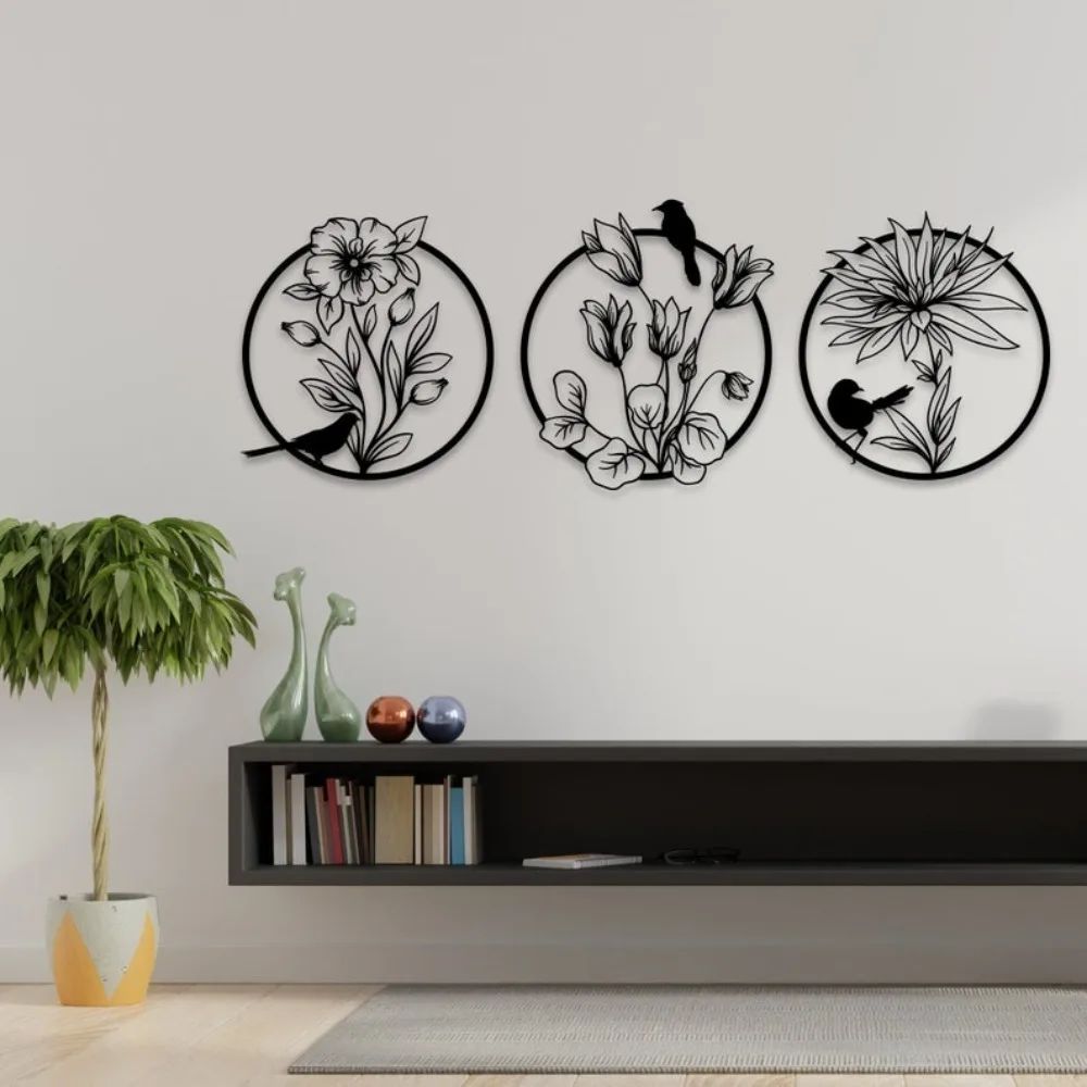 CIFBUY Iron Wall Art Rustproof Metal Poppy Flower Sculpture Waterproof For Living Room Bedroom Home Decor