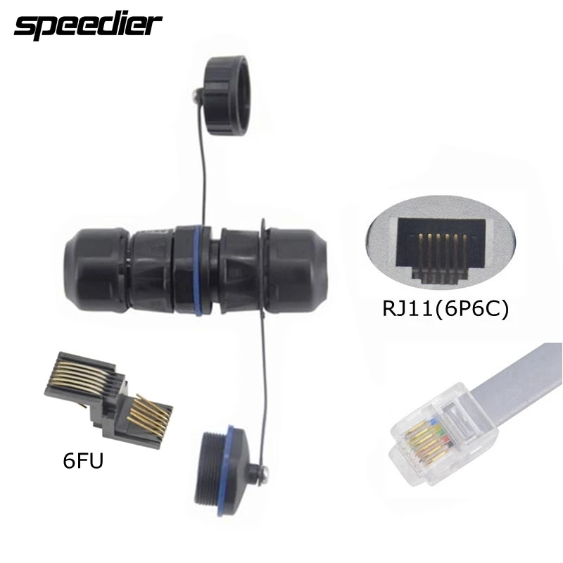 Double Head RJ11 Waterproof Connector Telephone Cable RJ 11 M20 6P6C 6P4C 6P2C Female Adapter Phone Crystal Plug Socket Extender