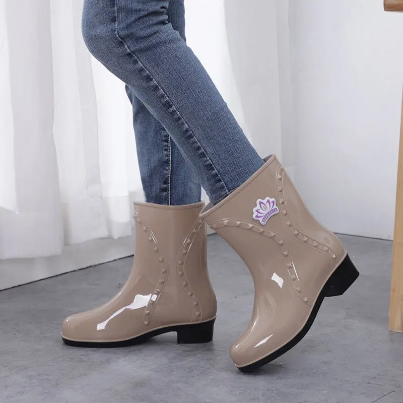 Ho Rainshoes-zapatos de tubo corto de algodón para mujer, Botas de lluvia de terciopelo cálido, zapatos antideslizantes de Gel de agua para niña, botas de goma, Botas de lluvia Wo