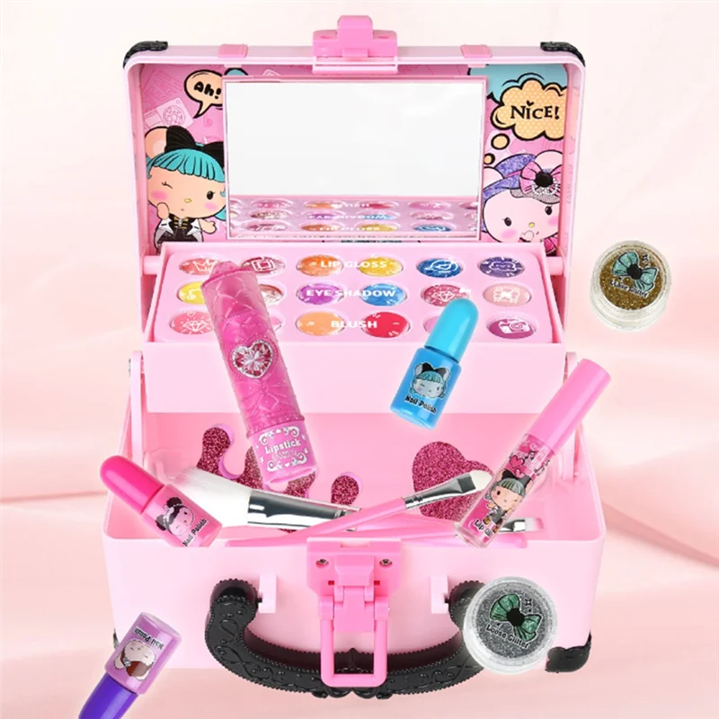 【Consumenten-Favoriet!】Kids Make-up Kit Voor Meisje Cosmetische Schoonheid Setlipstick Oogschaduw Met Draagbare Make-up Doos Make-up