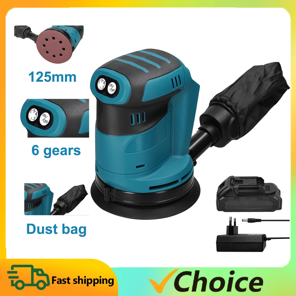 125mm Brushless Motor Cordless Orbital Sander Wood Grind Tool Car Polisher 6 Speed Adjustable Orbital Sander Multifunctional