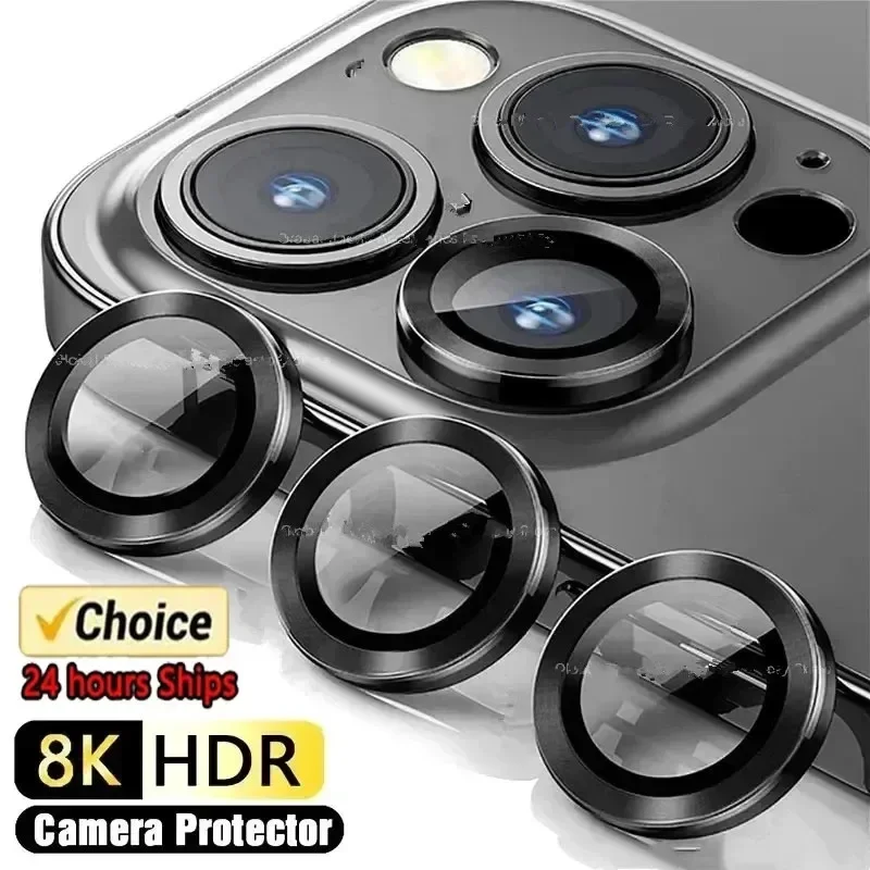 3-2PC Metal Ring Camera Lens Protector Glass For IPhone 16 Pro Max Plus Full Cover Camera Protector Lens Film For IPhone 15 14