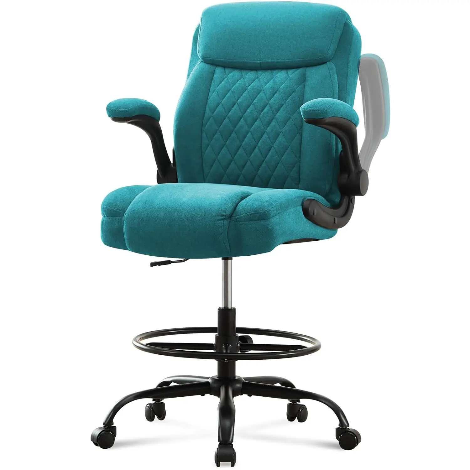 Ergonomic Tall Drafting Chair Standing Desk Adjustable Foot Ring Flip-Up Armrest Lumbar Support Fabric Seat Home, Customized