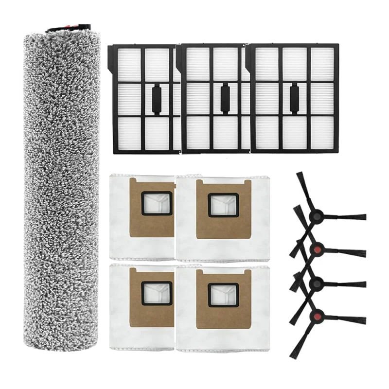 Sac à poussière filtre brosse latérale rouleau brosse 12 pièces pièces de rechange pour Eufy E25 Omni/E28 Omni Robot aspirateurs Cleaner-A77G