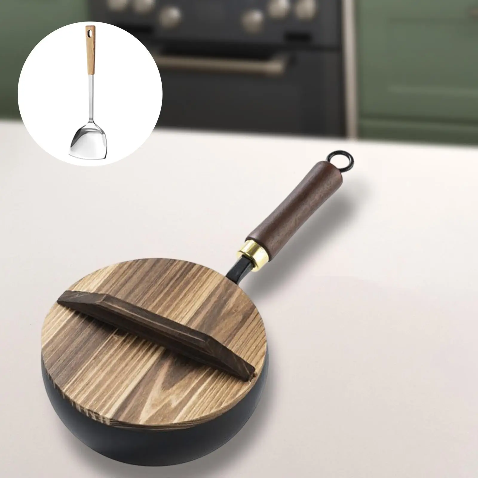 

Wok Pan Non Coated Small Cooking Pan Nonstick Flat Bottom with Lid Chinese Wok Cookware Hammered for Induction Electric Gas