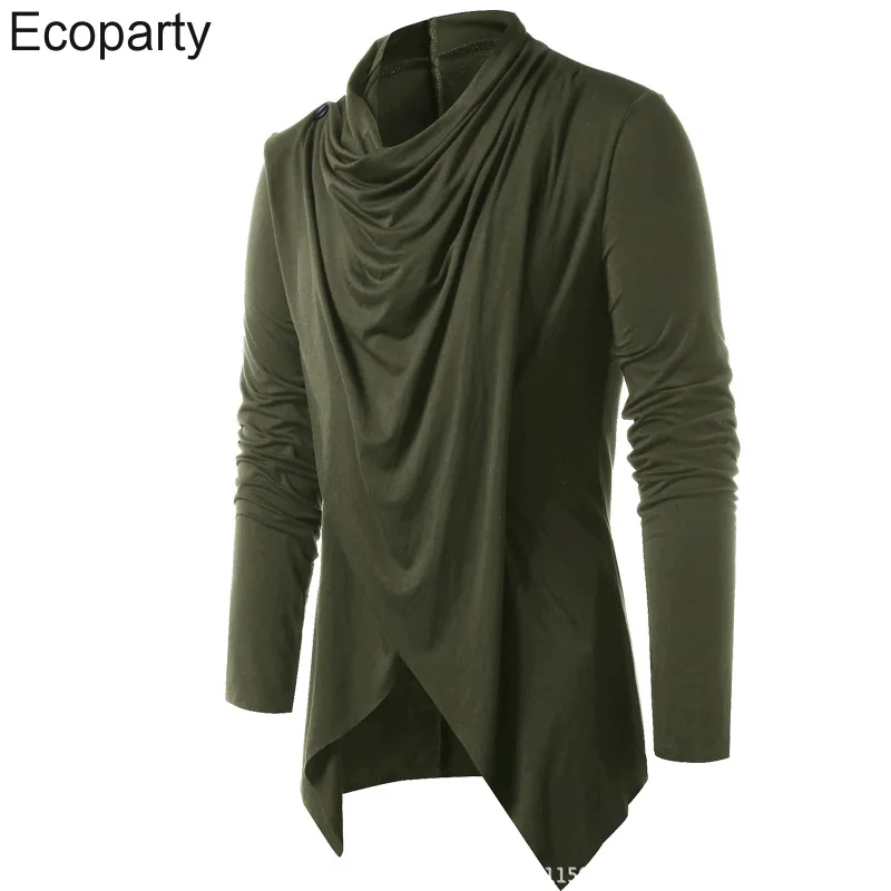 Spring Autumn Men\'S Fashion Leisure Long Sleeve Pirate T-Shirt Green Asymmetrical Overlap Cardigan Slim Shawl Collar Tops For Me