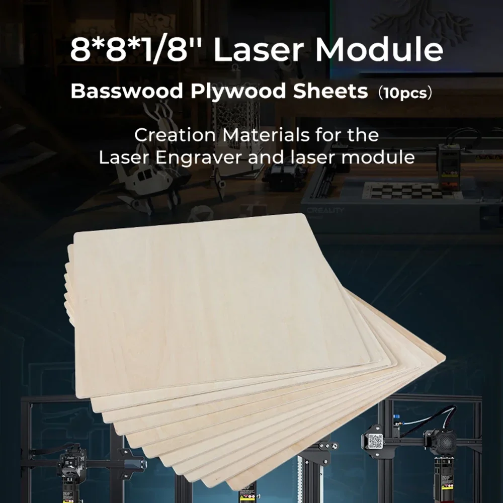 Creality Laser 10pcs Module Basswood Plywood Sheets Wood Pieces Materials Suitable for laser Engravers and Carving DIY Projects