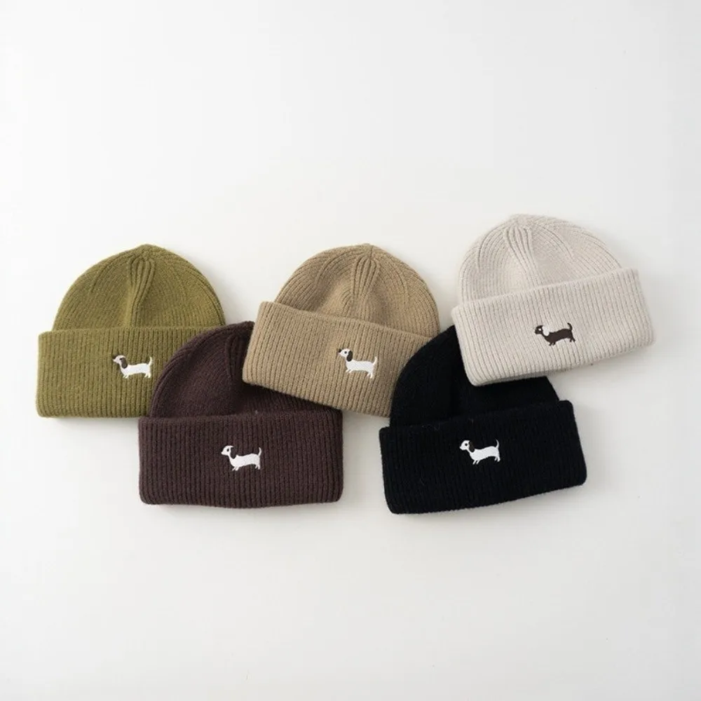 

Новая зимняя шапка с рисунком щенка, утолщенная шапка с вышивкой для малышей, вязаная однотонная детская шапка для мальчиков и девочек
