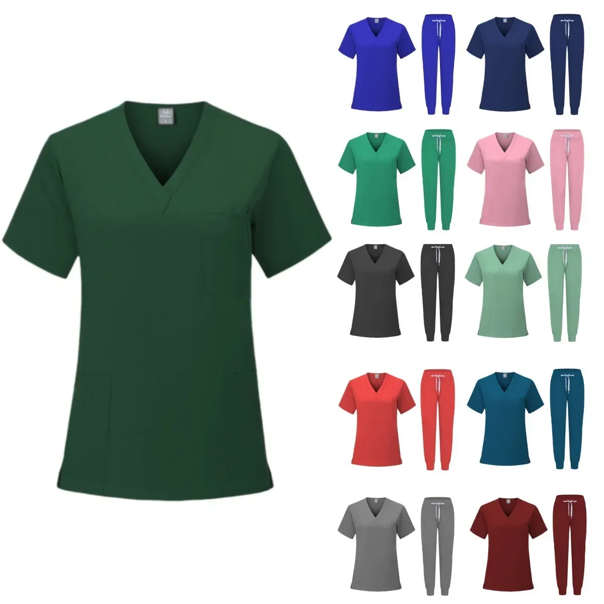

V-Neck Scrub Tops Lightweight Short-Sleeve Workwear Women's Hospital Two-Piece Scrub Sets