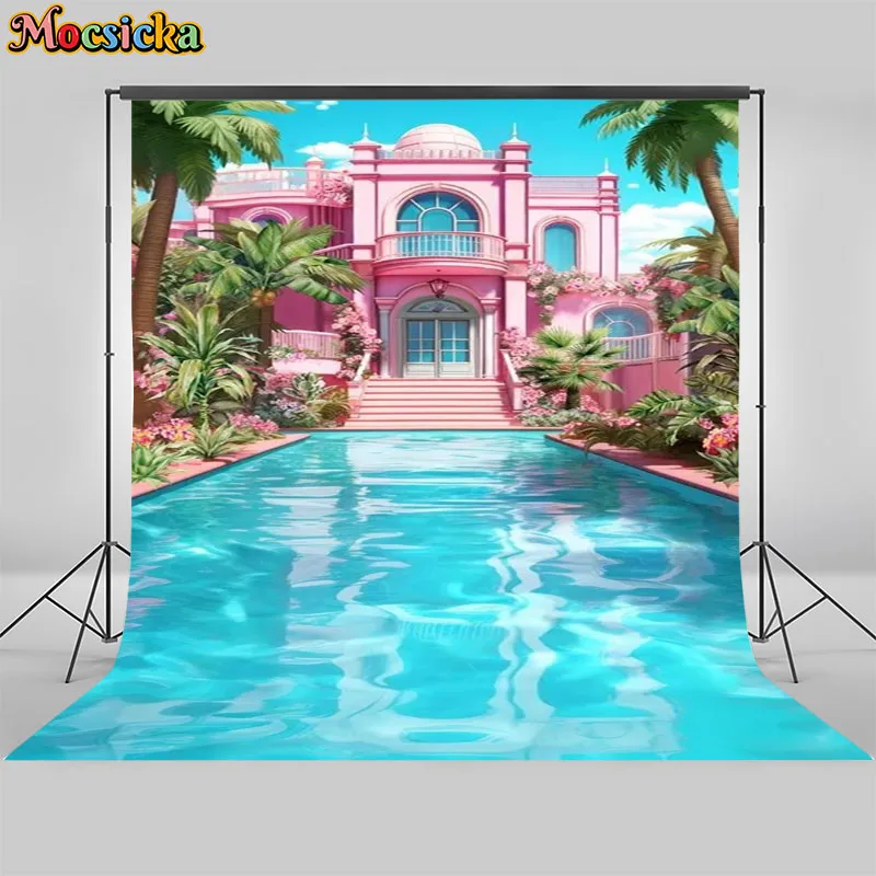 Newborn Birthday Party Decoration Background Beach Cabin Pink Willa Decoration Cake Smash Baby Shower Backdrops Studio Props
