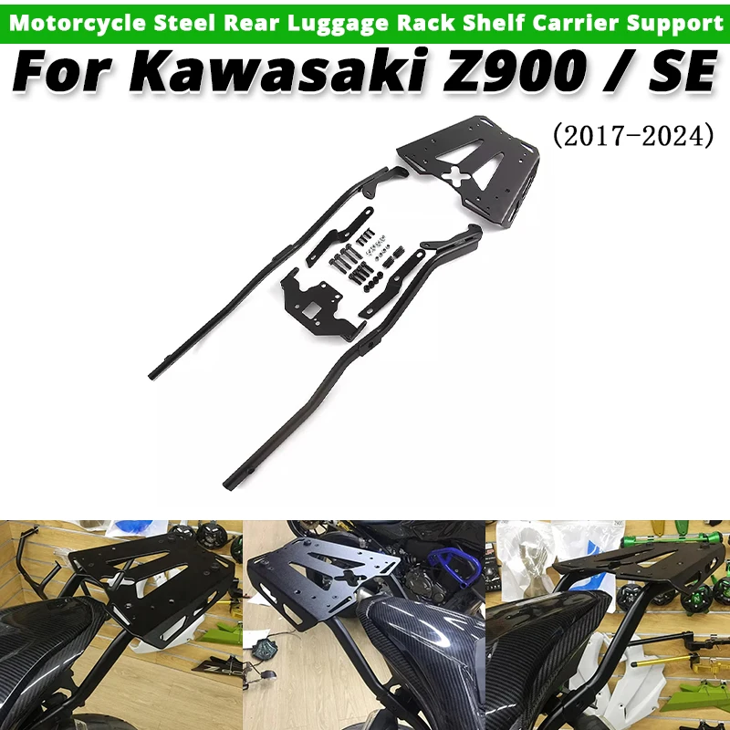 

For Kawasaki Z900 Z900SE 2017-2024 Motorcycle Steel Rear Luggage Rack Shelf Carrier Support Slip on Kawasaki Z-900