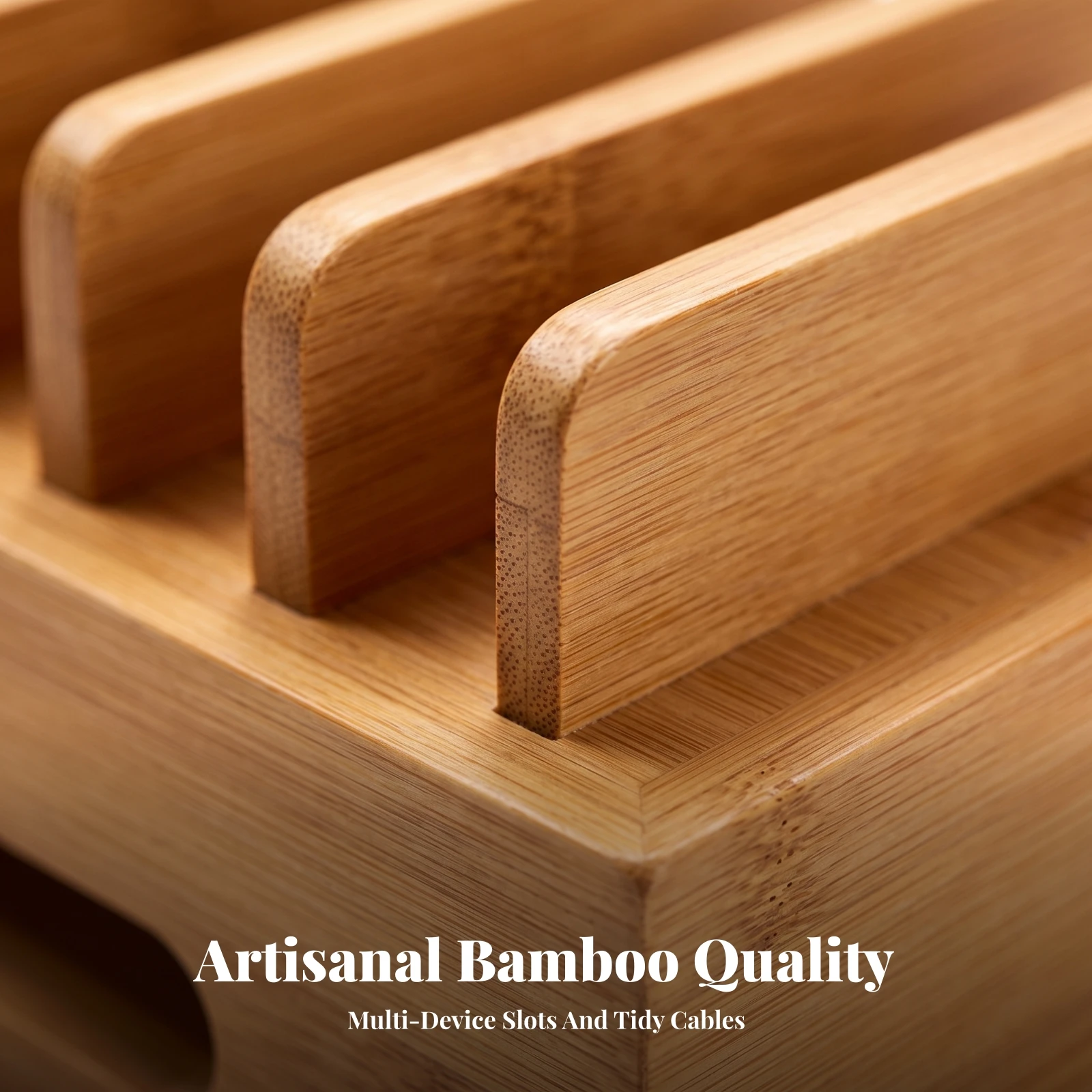 Bamboo Organizer Stand Compact Desk Organizer Phone Stand with Cable Slots Wooden Charging Station Clutterclear
