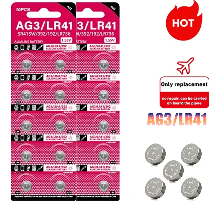 2-100PCSCell Coin Lithium Battery AG3 1.55V Button Batteries SR41192 L736 384 SR41SW CX41 LR41 392 Lamp Chain Finger Light Watch