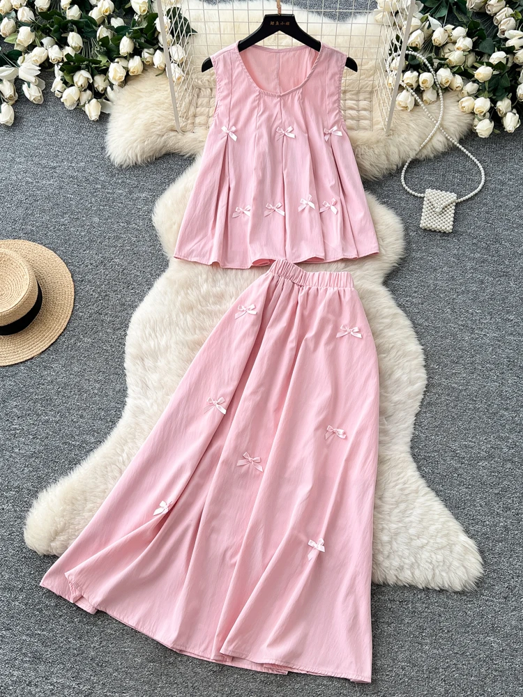 

Summer New Style Women's High Waist Vest Skirt Set with Knot Slimming Effect Sleeveless Fashionable Commute Wear
